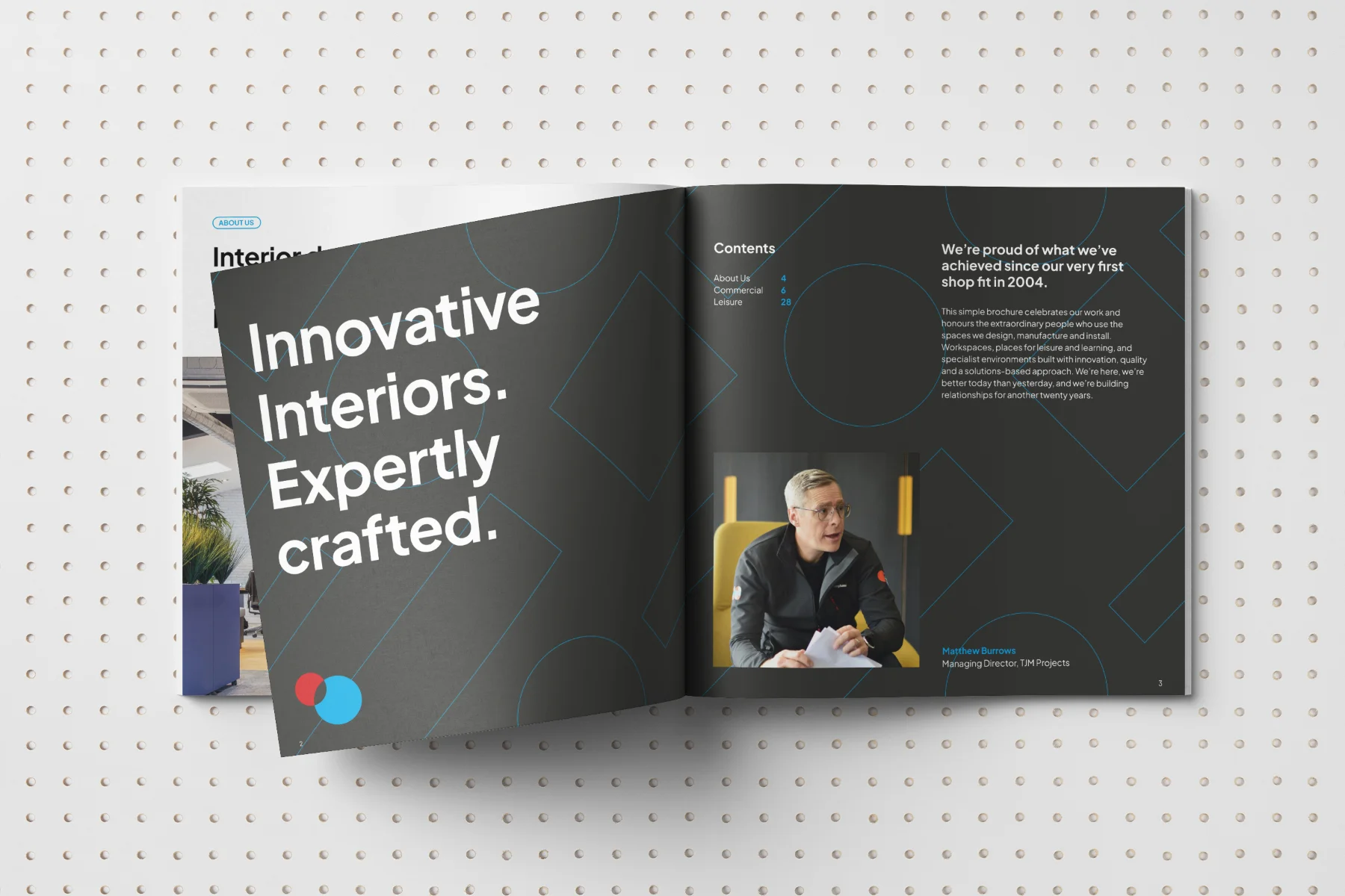TJM Projects branding printed brochure design spread introduction