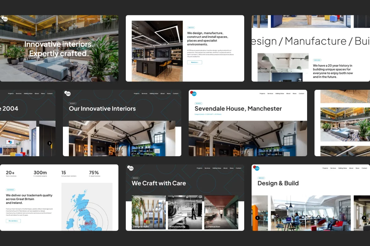 TJM Projects website design desktop screens
