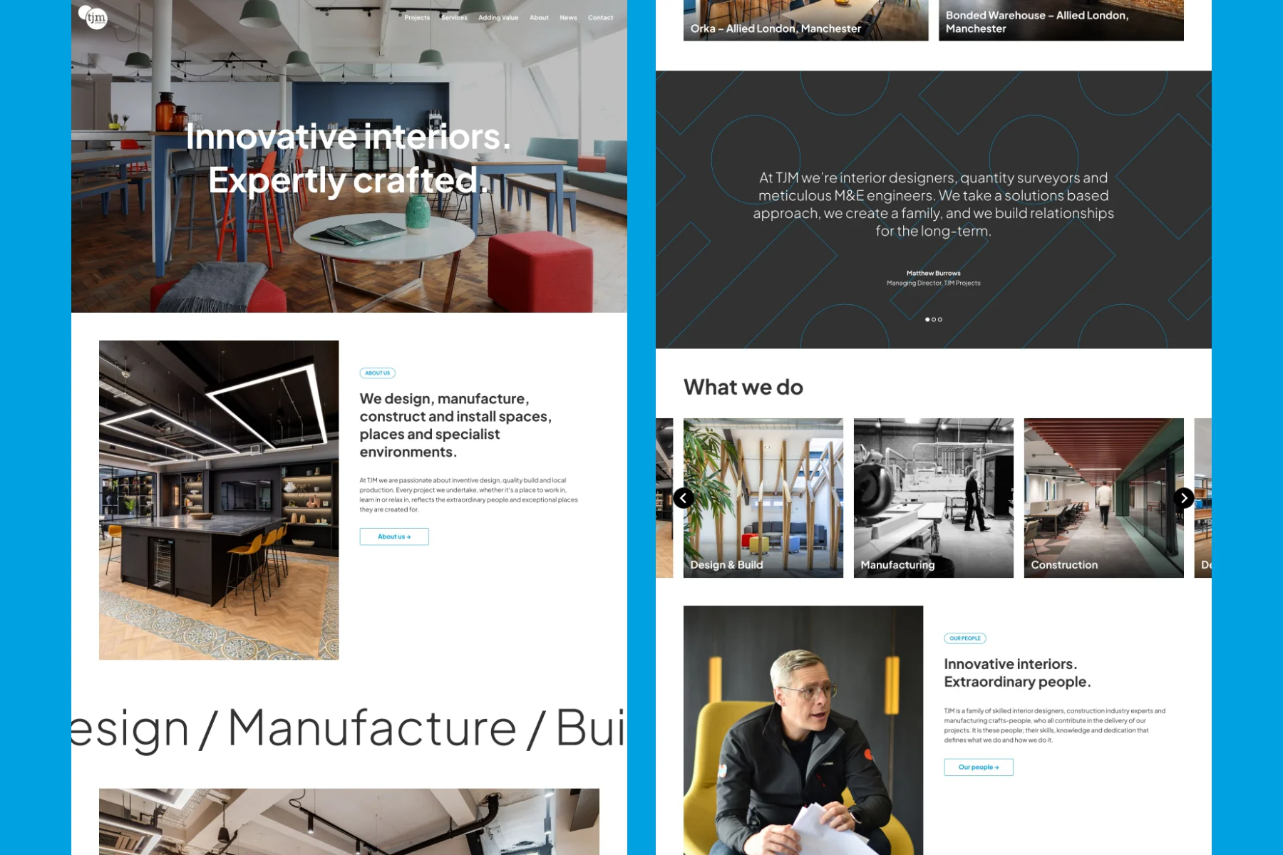 TJM Projects website design desktop home page screens