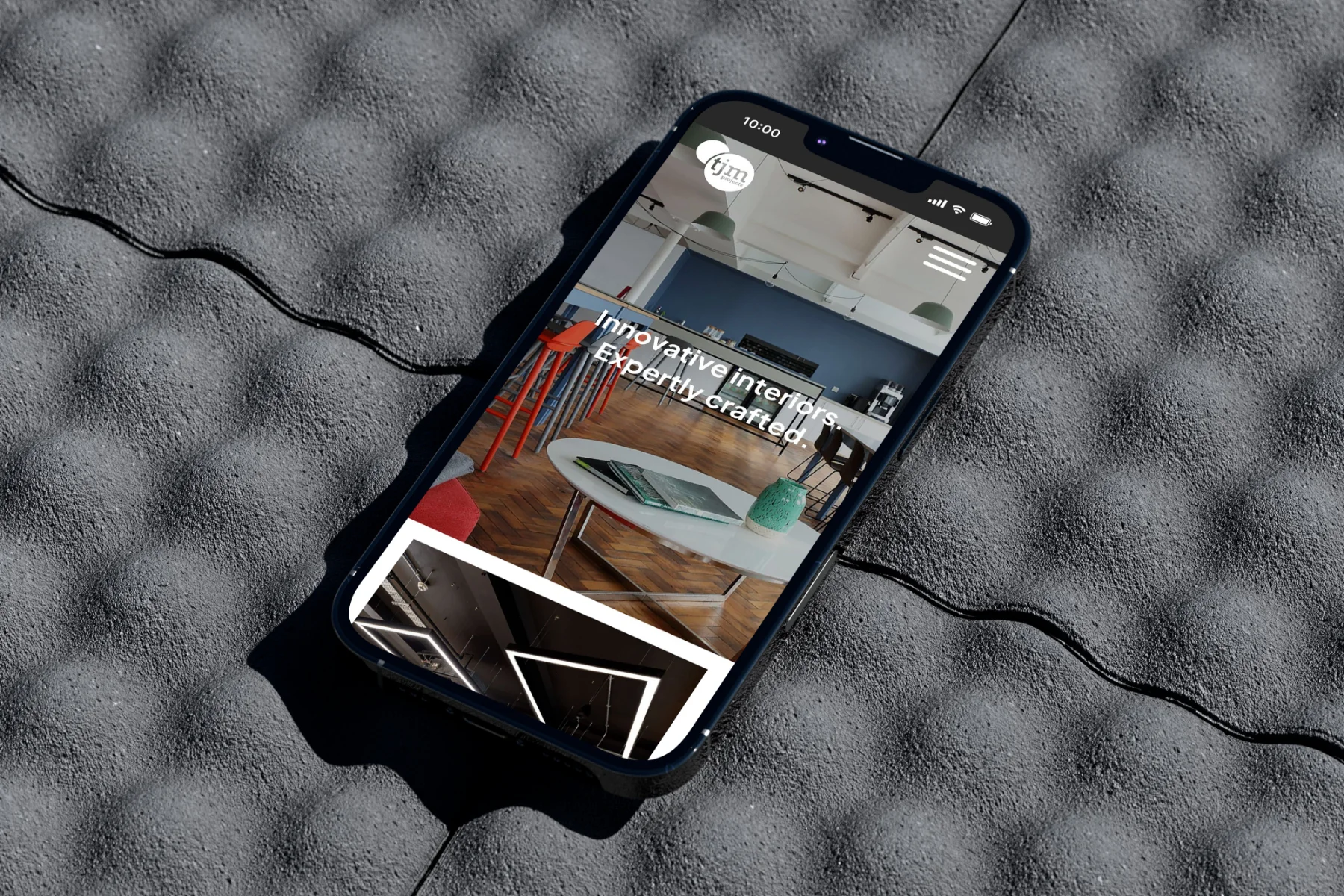 TJM Projects website design mobile home page on tile