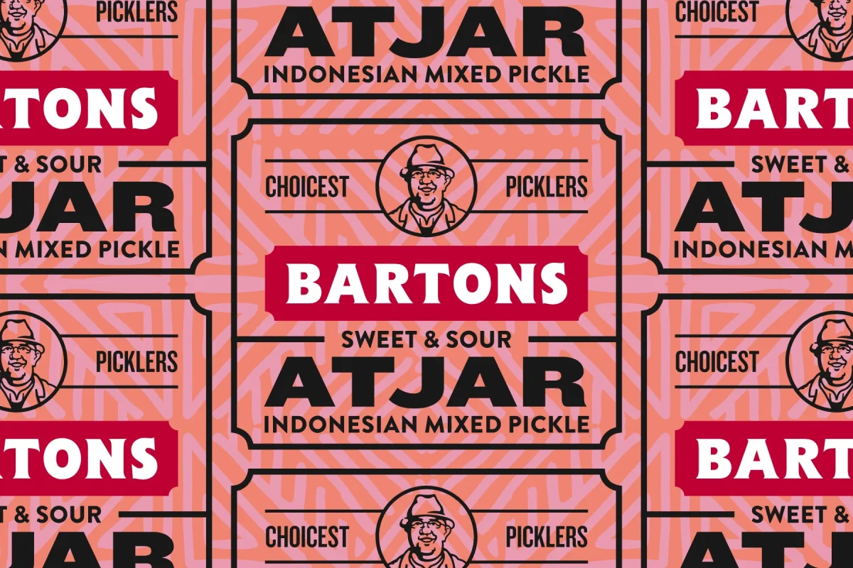 Bartons Pickles branding – Atjar label packaging design – front panel