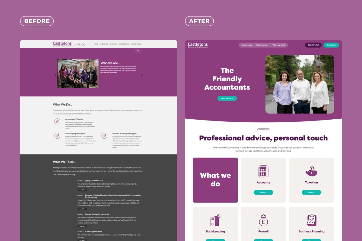 Castletons Accountants website design before and after