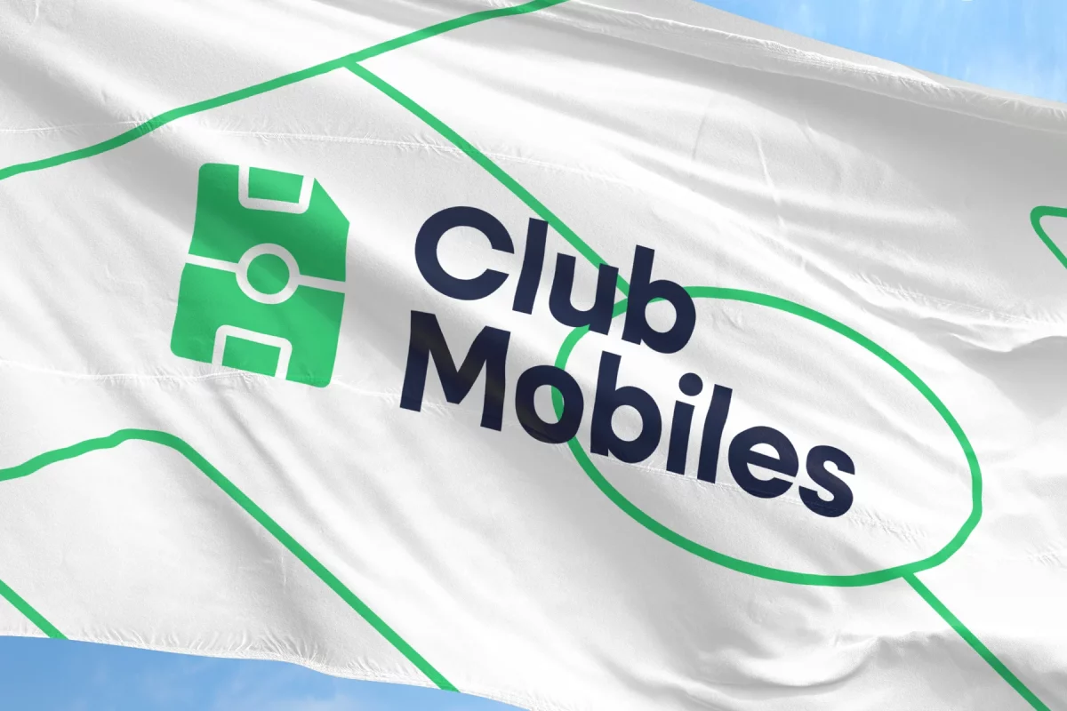 Club Mobiles branding logo design on white flag