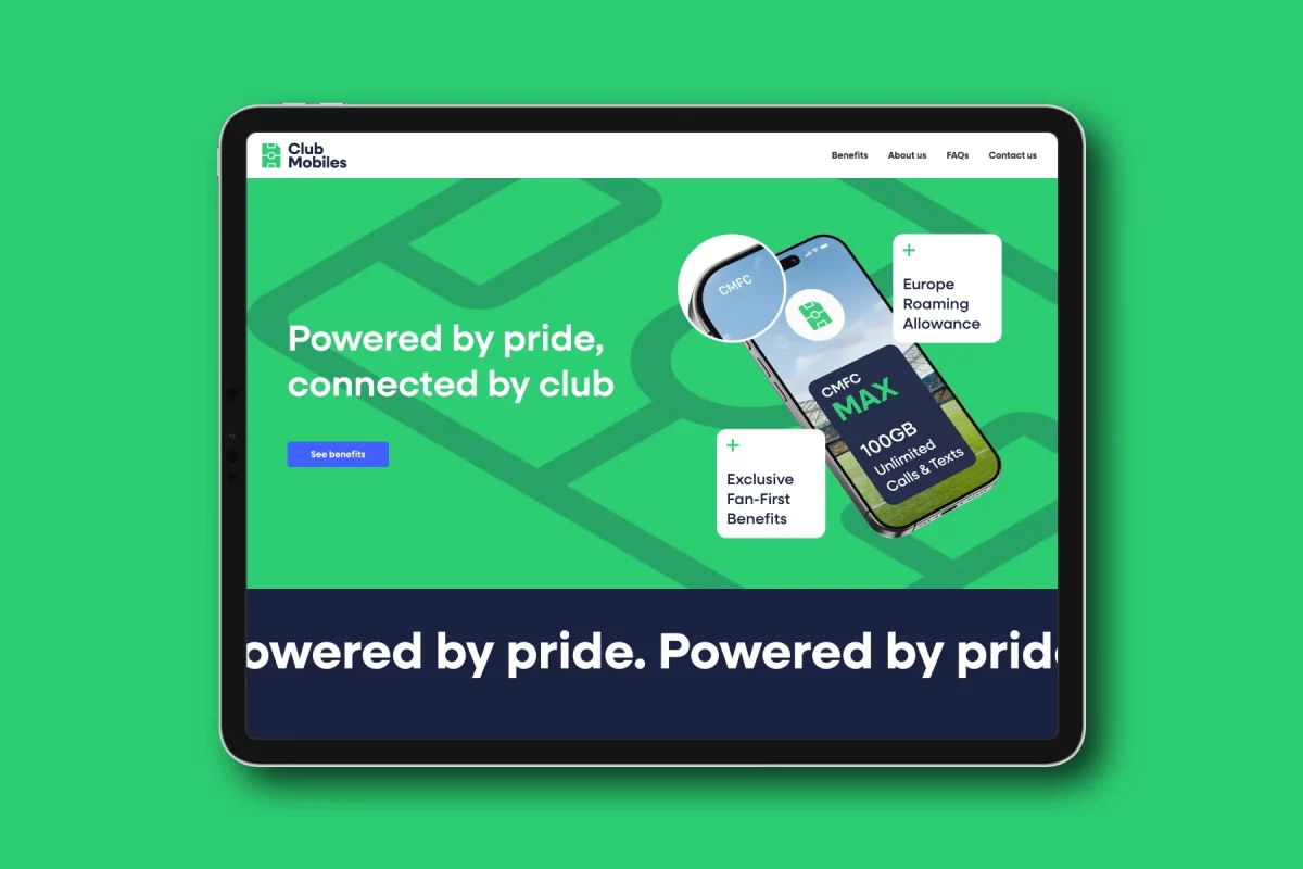 Club Mobiles branding website design tablet homepage