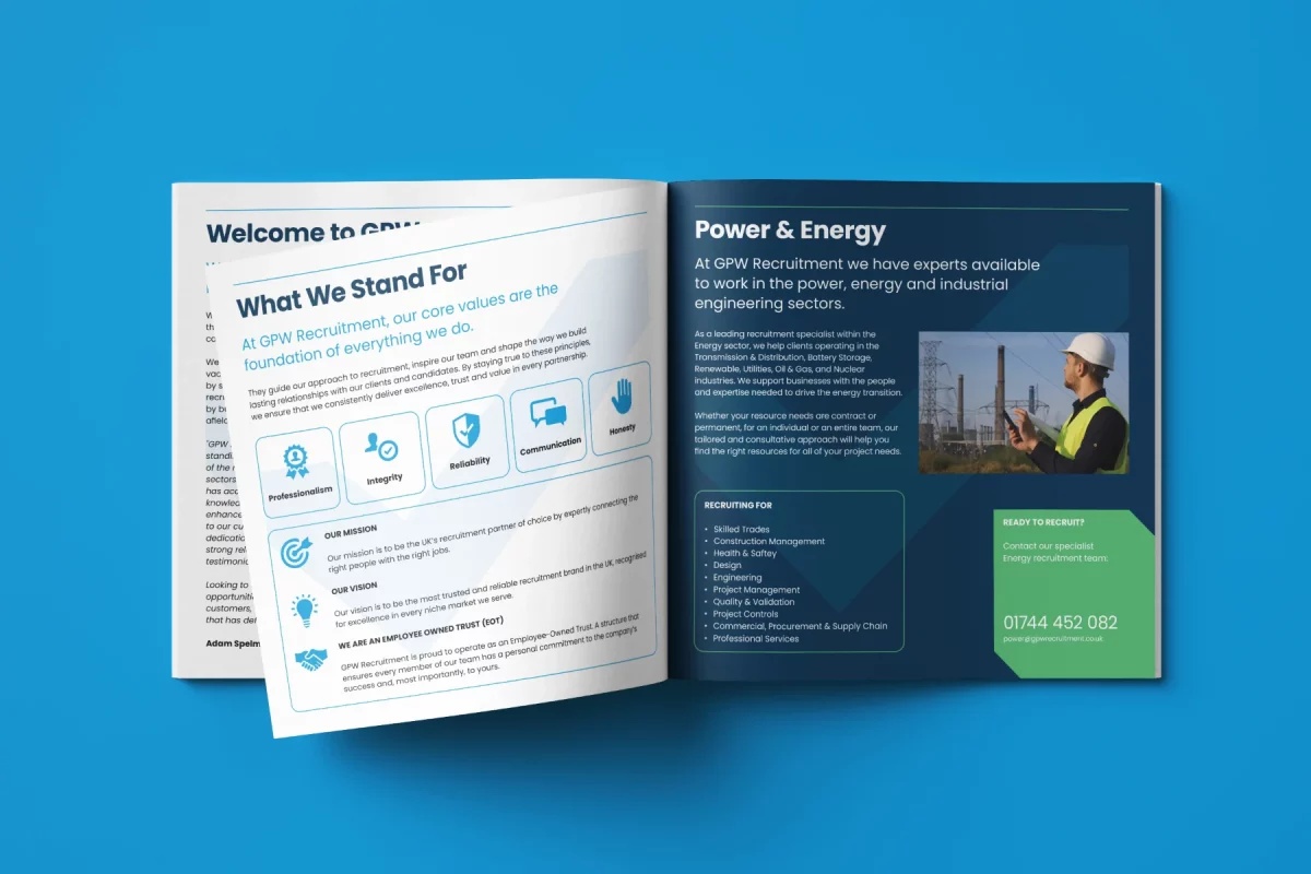 GPW Recruitment branding - brochure spread