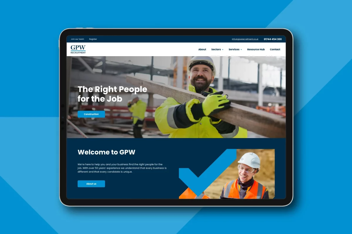 GPW Recruitment website homepage displayed on a tablet