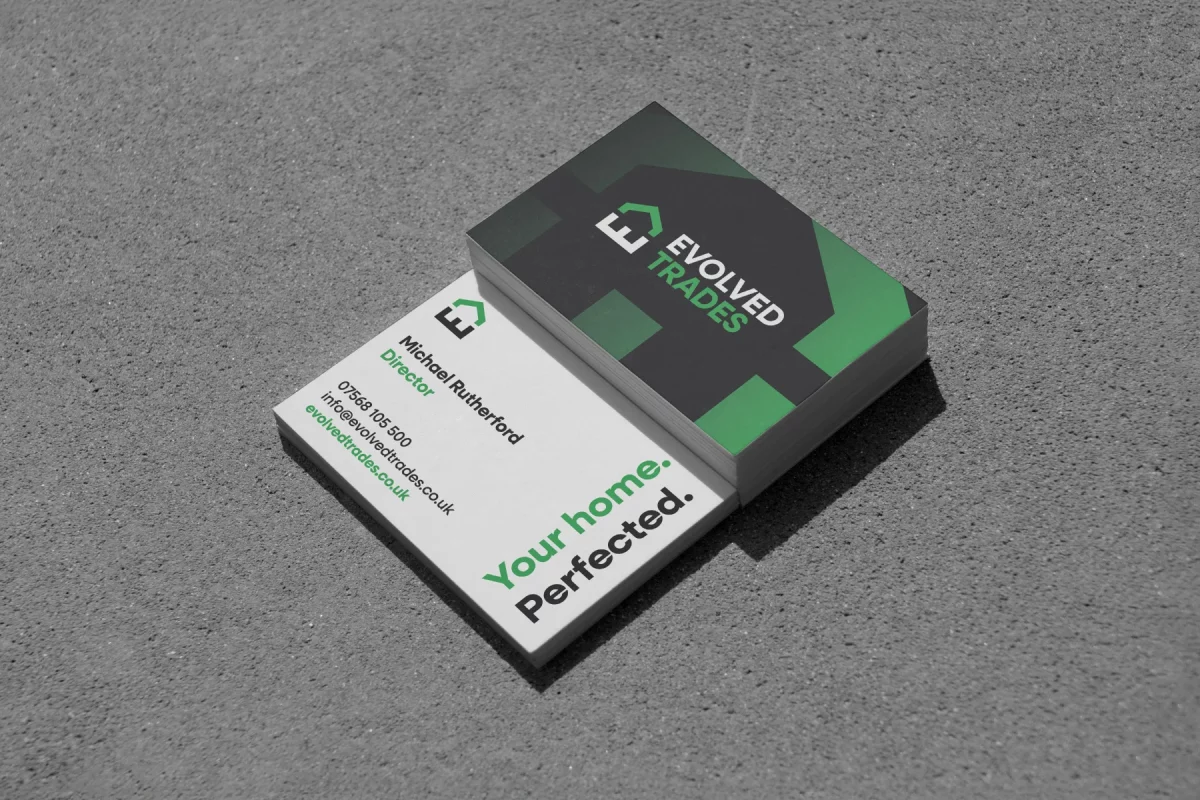 Evolved Trades branding print business cards design