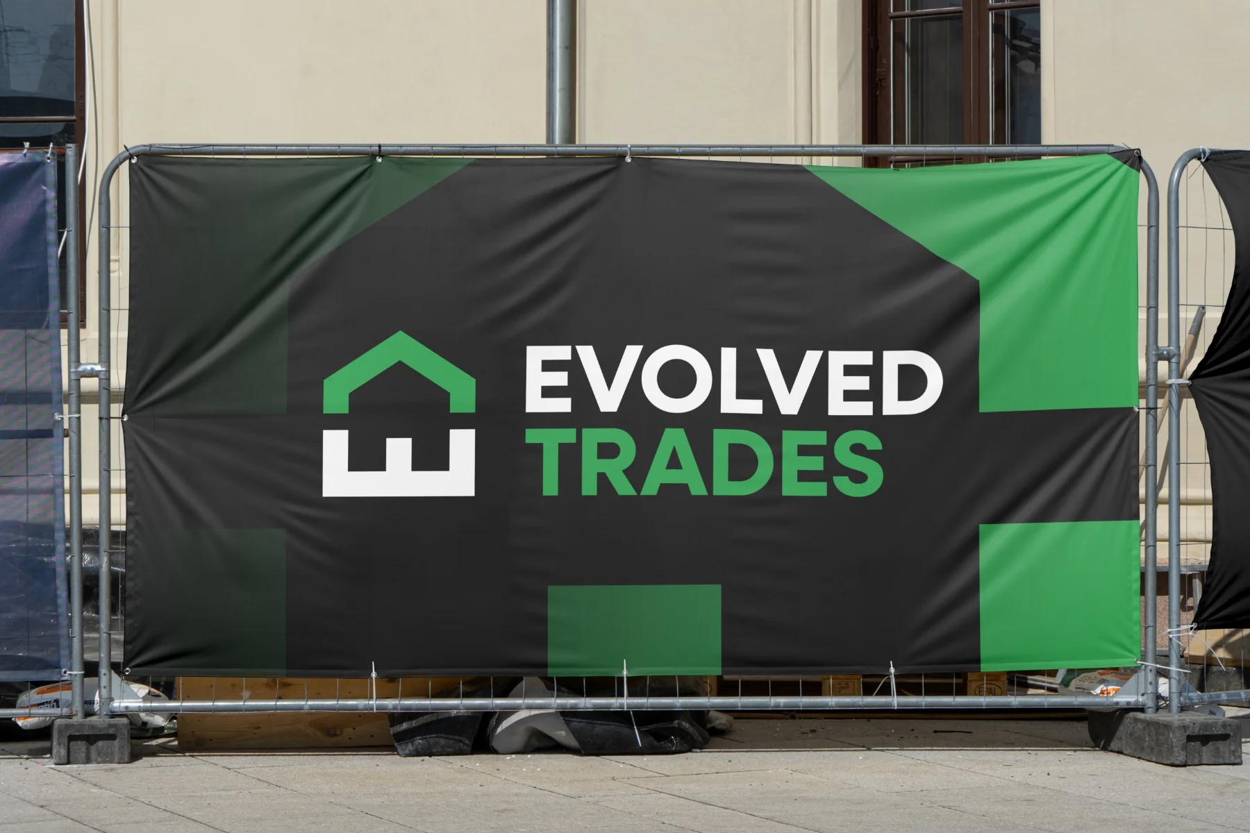 Evolved Trades branding print scaffold banner 1