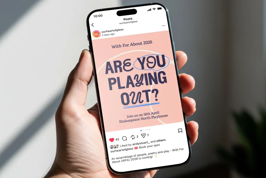 Heart of Glass With For About 2026 social graphics for Instagram on mobile device in hand
