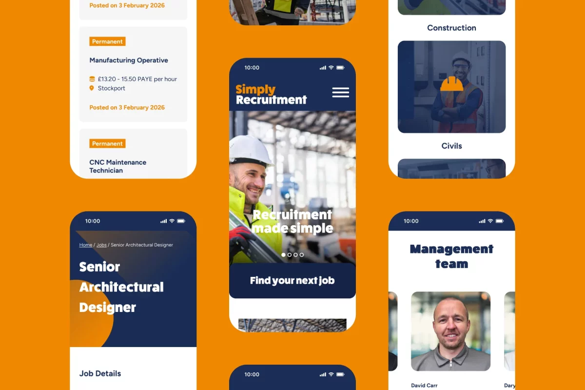 Simply Recruitment website design mobile screens