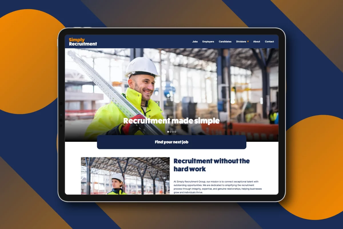 Simply Recruitment website design tablet homepage