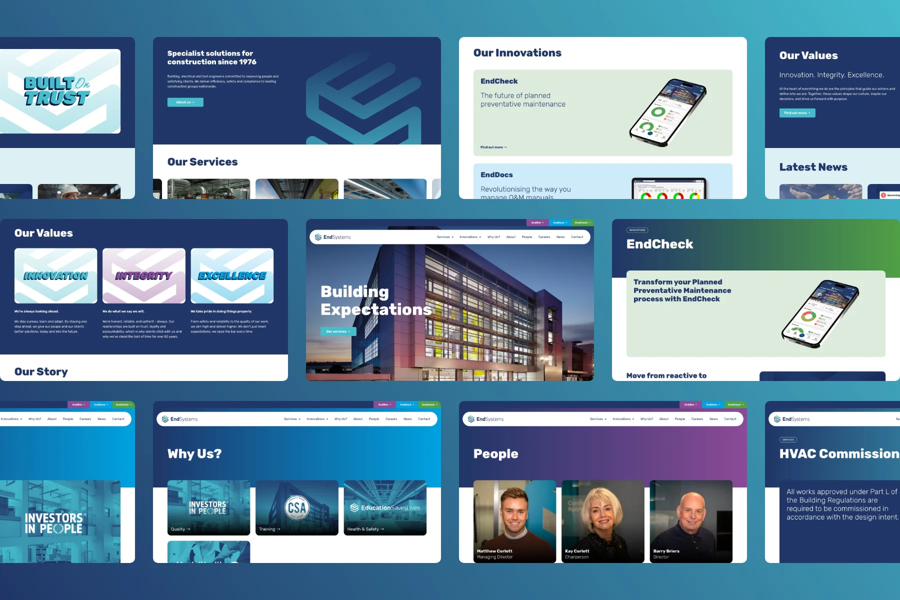 End Systems website design desktop screens