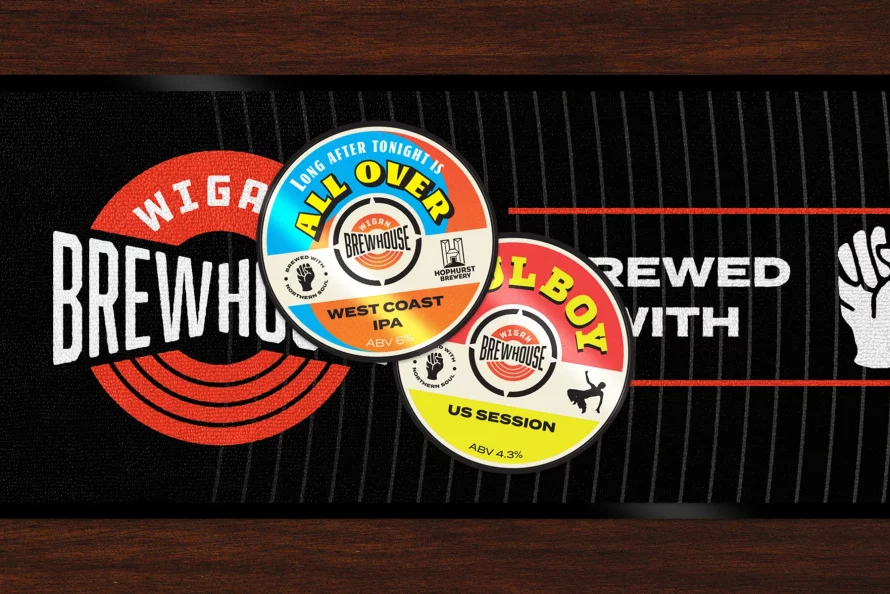 Wigan Brewhouse keg clip designs on bar mat