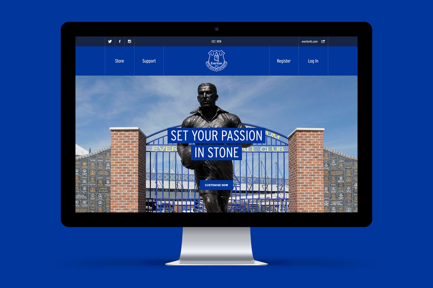 Sports tribute Everton homepage desktop view
