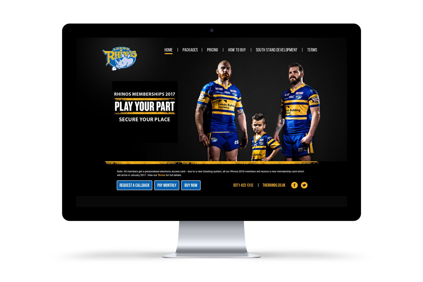 Rhinos Membership website desktop